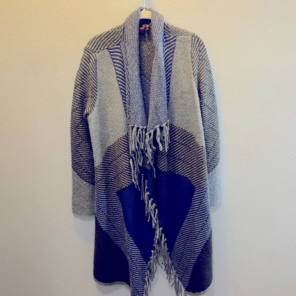 Rafaella Colorblock Fringe Open Front Cardigan Bl… - image 1